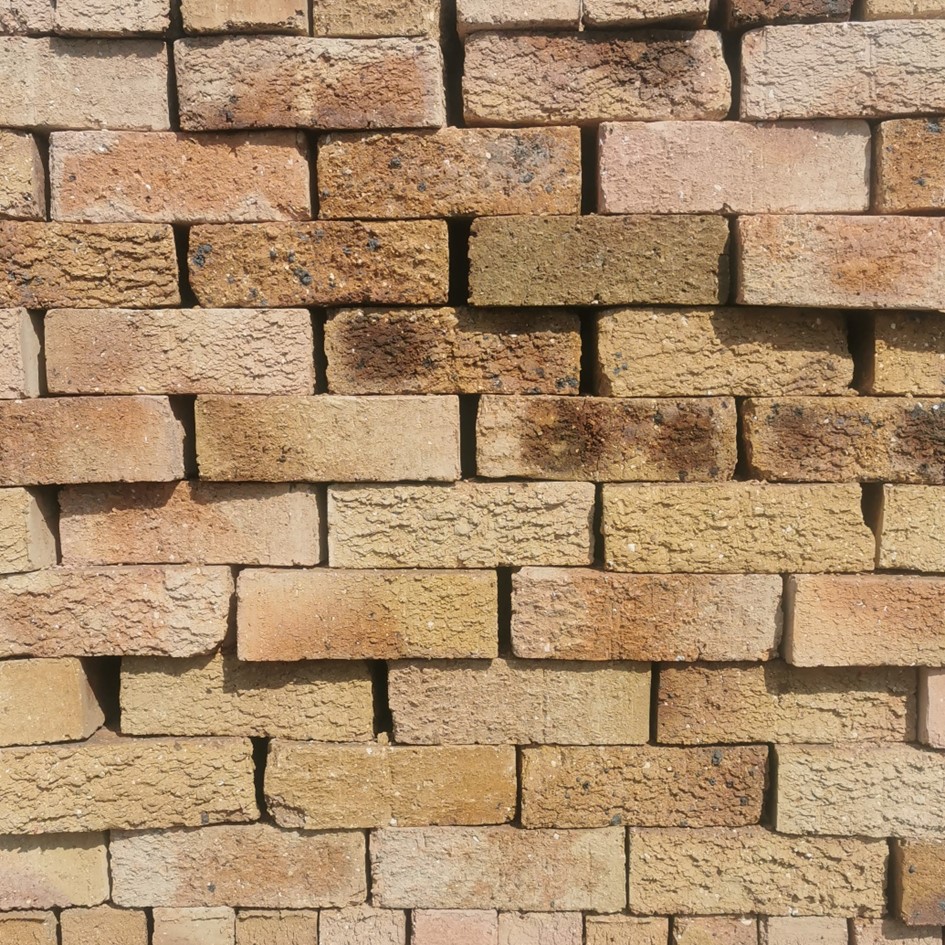 Argan Rustic Semi-Face Bricks featuring a natural light brown and yellow color blend with a textured, rugged finish for masonry.