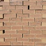 Front-on view of stacked Nala Satin Dark face bricks showing a smooth satin finish, warm golden-tan clay body, reddish-brown heat-flashed centers, and pronounced dark iron spots.